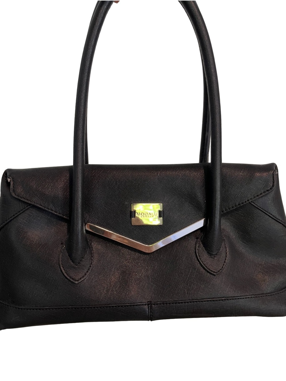 Modalu Black Leather Shoulder Bag with Gold-Tone Accent